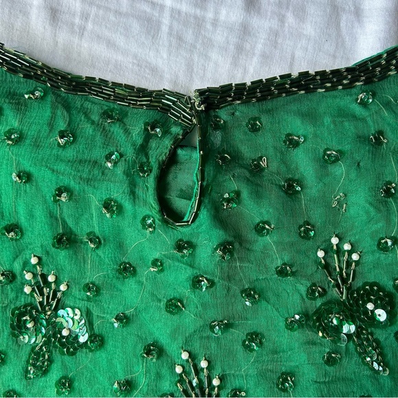 Vintage Jean Joseph Le Bon Emerald Green Silk Hand Beaded Y2K JewelToned - Picture 8 of 9